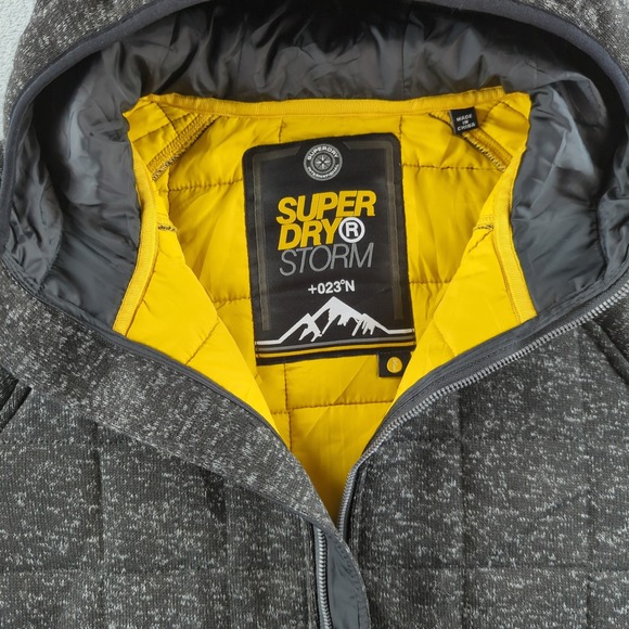 Superdry Storm Jacket Mens XL Gray Hooded Quilted Insulated Full Zip Puffer - Picture 2 of 14